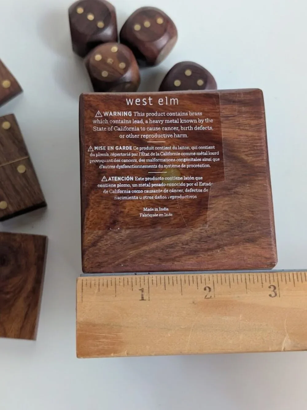 West Elm Handcrafted Brass Inlay Wooden Dice & Storage Box